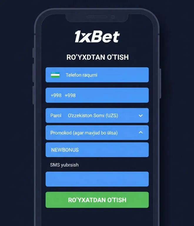 1xbet bonus olish - Ro'yxatdan o'tish jarayoni